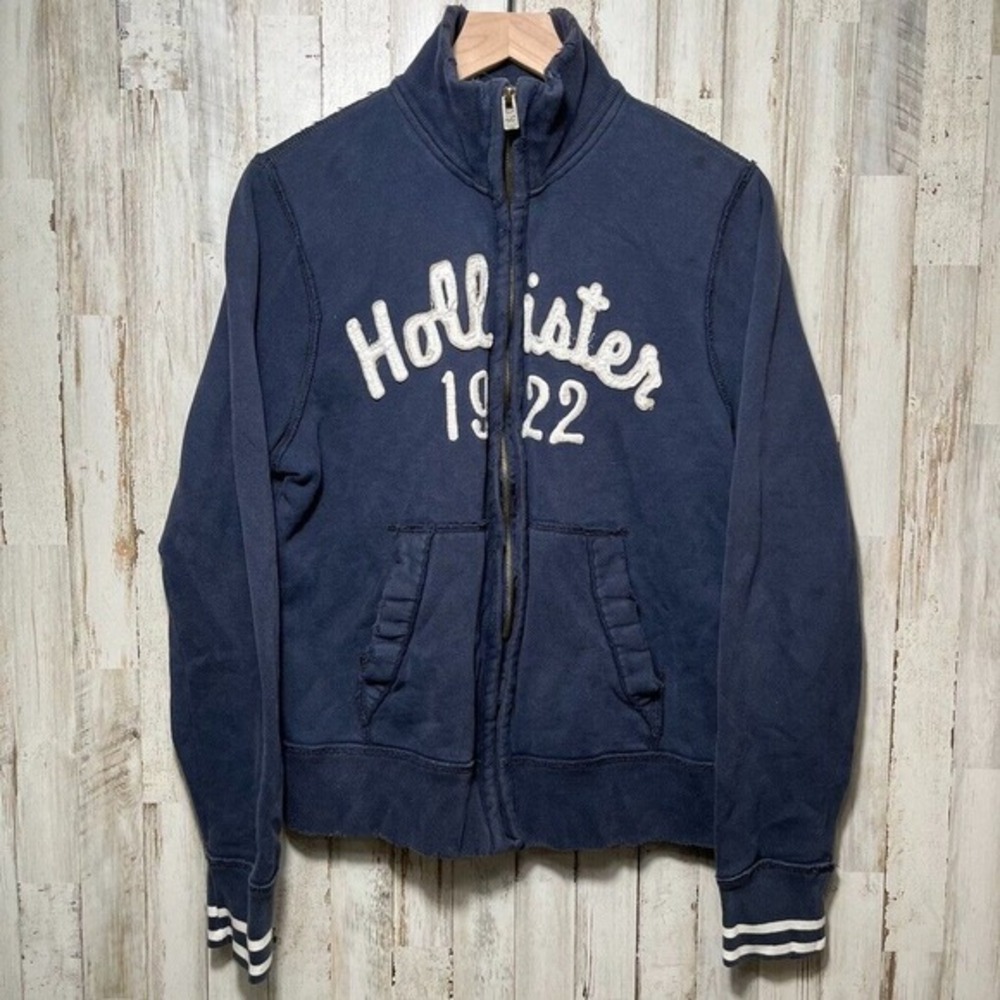 Vintage Y2K Hollister Navy Zip Up Mock Neck Sweater Thick Heavy Mens Size Medium